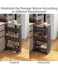 4-Tier Rolling Storage Cart Slim Kitchen Cart on Wheels with Open Shelves and Handle