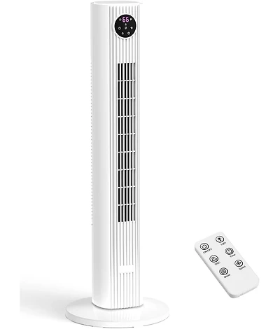 Cowsar Tower Fan for Bedroom, 90° Oscillating Fan with 12H Timer, 37”Standing Fans with Remote, Bladeless Fan with 4 Modes & 3 Speeds