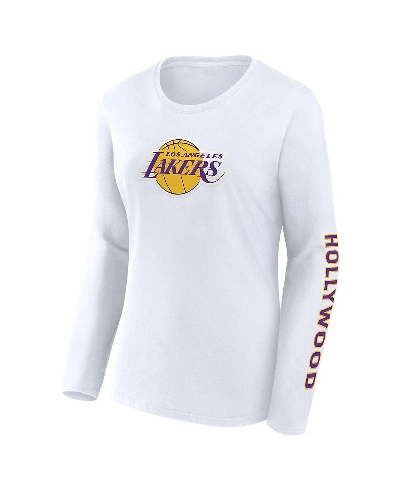 Fanatics Women's White Los Angeles Lakers Long Sleeve T-Shirt