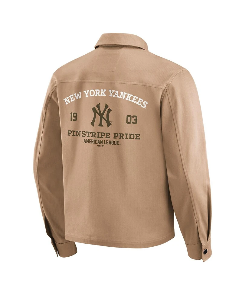 Darius Rucker Collection by Fanatics Men's Tan New York Yankees Distressed Washed Full-Zip Jacket