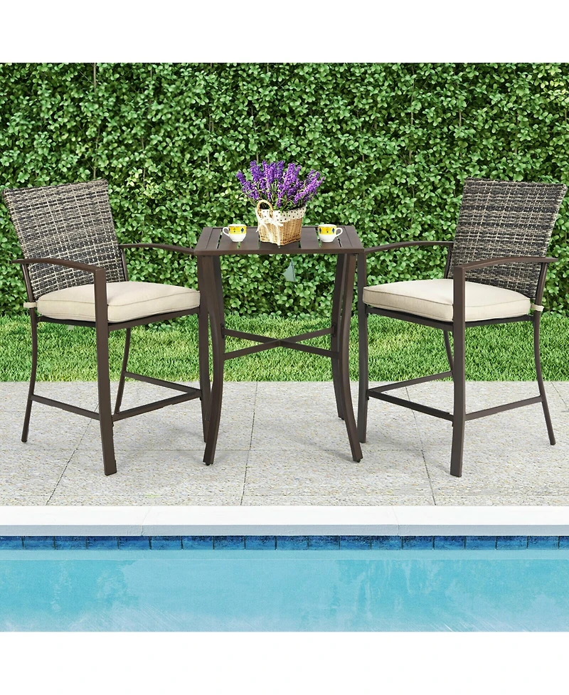 Gymax 3PCS Patio Bar Set Outdoor Conversation Furniture Set w/ Cushions