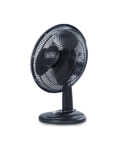 Black+Decker Desk Fan for Home and Office, 12” Fan with 3 Speed Settings, Oscillating Portable Fan, Black