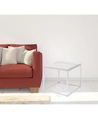 Industrial Square End Table with Wood Top and Metal Frame