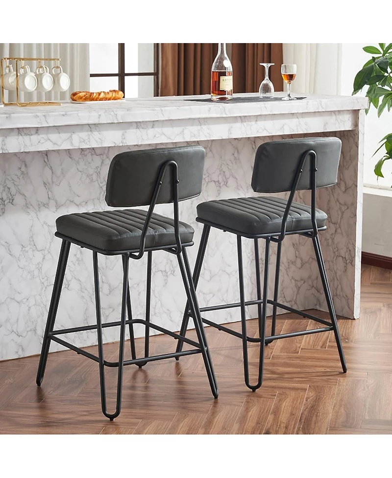 25.2'' Set of 2 Counter Height Chairs with Backrest Pu Leather Upholstery and Metal Frame for Kitchen Island or Dining Room-The Pop Home
