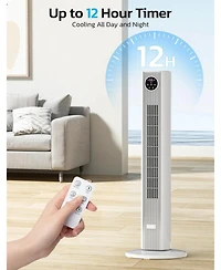 Cowsar Tower Fan for Bedroom, 90° Oscillating Fan with 12H Timer, 37”Standing Fans with Remote, Bladeless Fan with 4 Modes & 3 Speeds