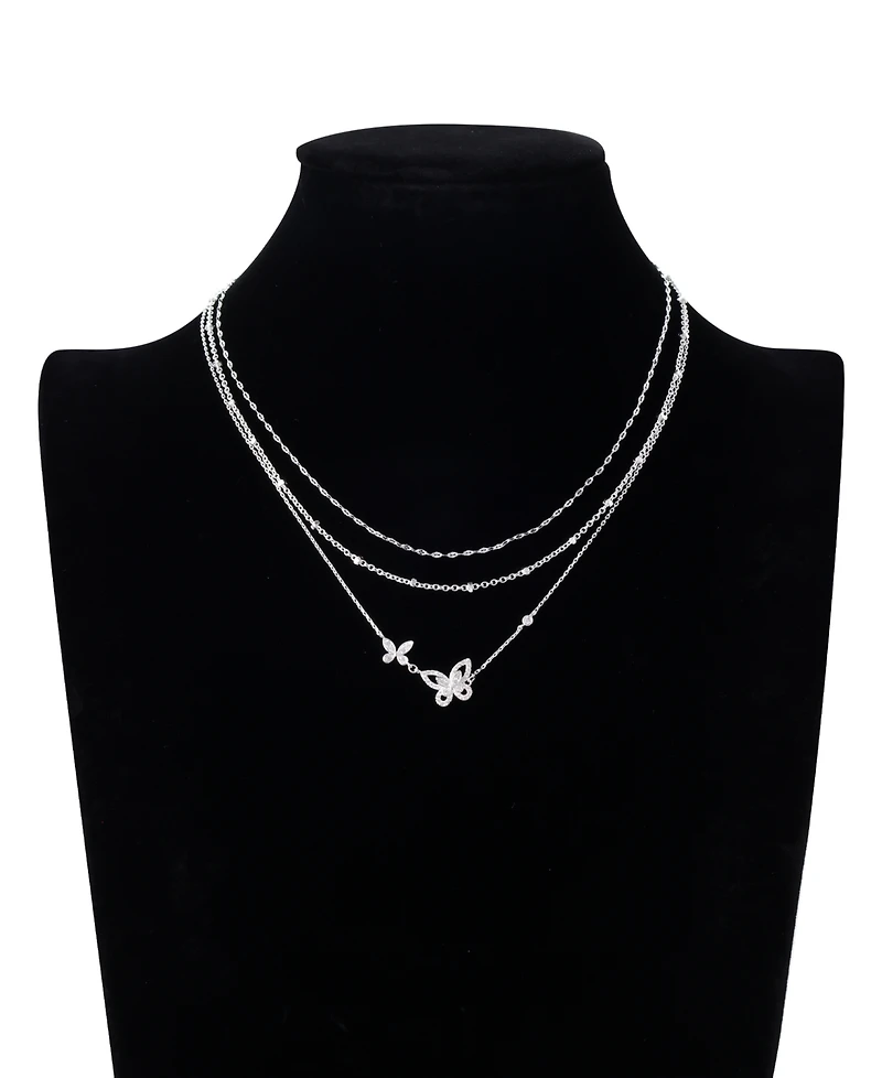 Unwritten Cubic Zirconia Double Butterfly Layered Necklace Set