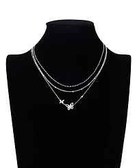 Unwritten Cubic Zirconia Double Butterfly Layered Necklace Set