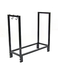 Indoor/Outdoor Steel Fire Pit or Fireplace Firewood Log Rack Holder with Hooks - 30"