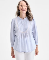 Style & Co Petite Striped Cotton Blouson-Sleeve Shirt, Exclusively at Macy's