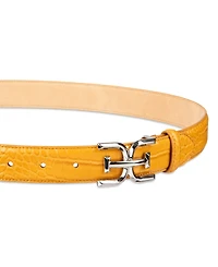 Sam Edelman Women's Skinny Exotic Textured Double-e Plaque Buckle Belt