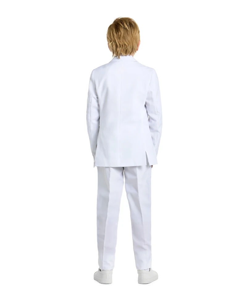 OppoSuits Teen Boys White Knight Slim Fit Solid Suit Including Blazer, Pants and Clip-On-Tie
