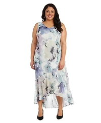 R & M Richards Plus Printed Sleeveless Midi Dress Cropped Jacket