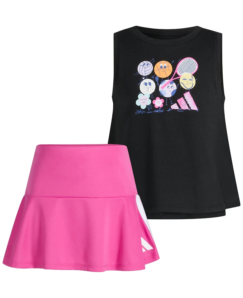 adidas Toddler and Little Girls 2-Piece Waist Tank and 3-Stripe Skort Set