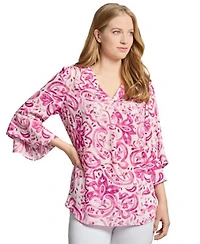 Jones New York Womens Floral Paisley Print Bell Sleeve Top Pxs Xl