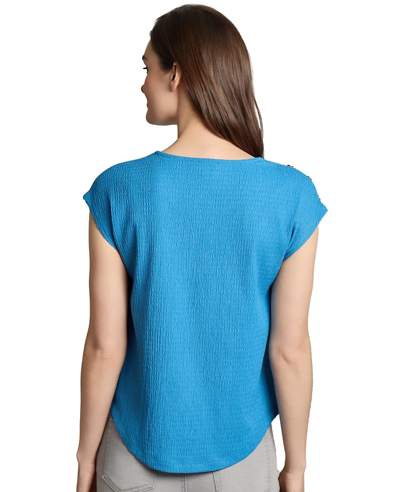 Jones New York Women's Crinkle-Texture Button-Trim Top