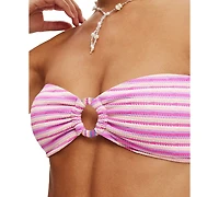 Cotton On Women's Striped Ring-Front Bandeau Bikini Top