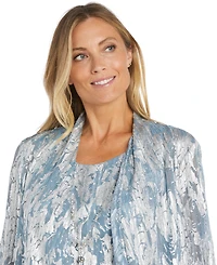 R & M Richards Women's 3-Pc. Metallic Jacquard Jacket, Tank Top & Pant Set