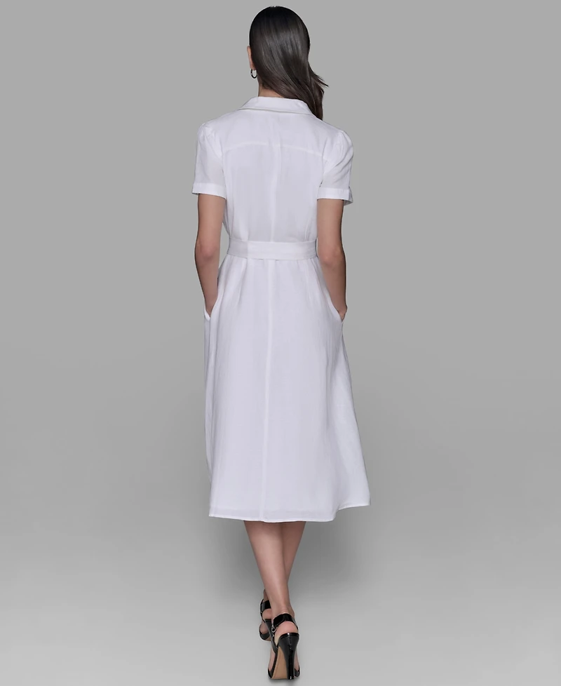 Karl Lagerfeld Paris Petite Novelty-Button Tie-Waist Midi Shirtdress