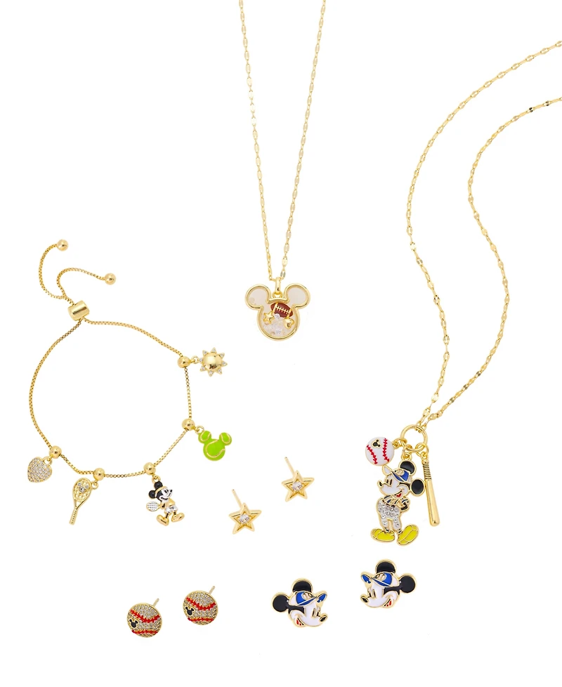 Disney Mickey and Minnie Cubic Zirconia Baseball Charm Bolo Bracelet