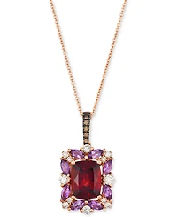 Le Vian Pomegranate Garnet (2-3/8 ct. t.w.), Grape Amethyst (3/8 ct. t.w.) & Diamond (1/4 ct. t.w.) Halo Adjustable 20" Pendant Necklace in 14k Rose G