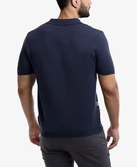 Spring + Mercer Men's Stripe Short Sleeve Sweater Polo Shirt