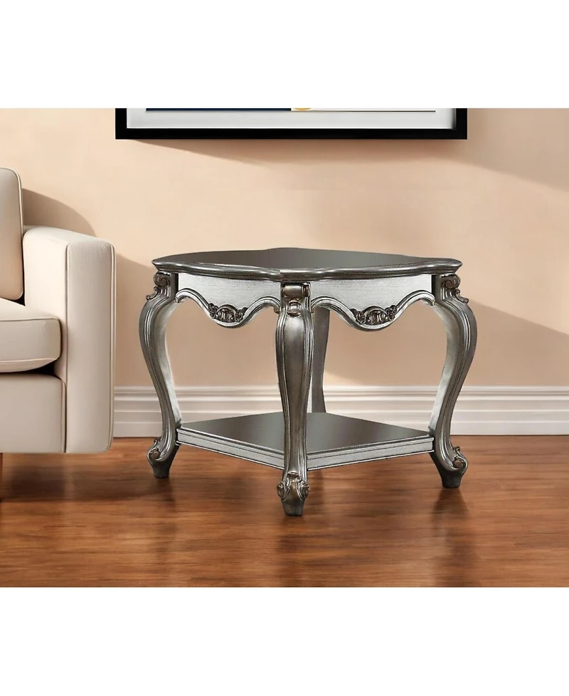 Rustic Solid Wood Side Table with Lower Display Shelf
