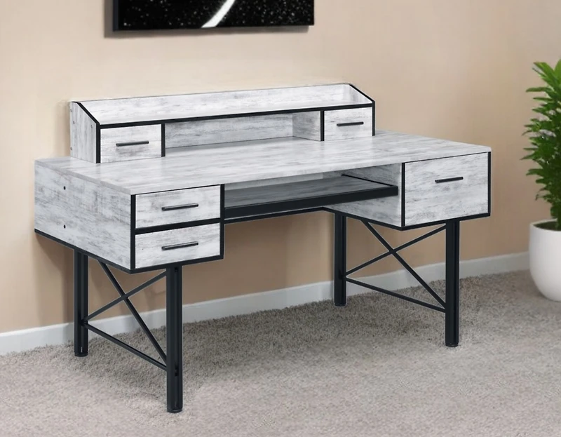 Contemporary Computer Desk with Five Drawers – Perfect for Home Office Organization