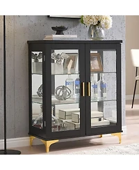 Kings Brand Furniture Cataleya 3-Tier Curio Display Cabinet Organizer with Storage Shelves for Figures & Collection Exhibit Living Room, Bedroom