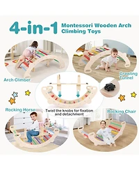 4-in-1 Multifunctional Wooden Climbing Toys with Rocker and Crawling Tunnel
