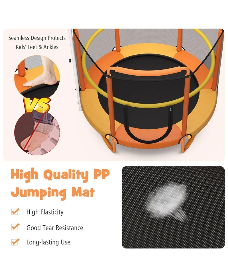 5 Feet Kids 3-in-1 Game Trampoline with Enclosure Net Spring Pad