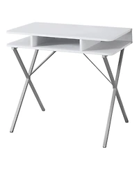 Modern Computer Desk with Sleek Metal Frame and Wood Top