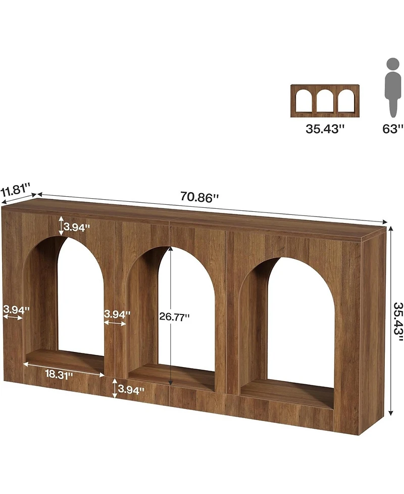 Tribesigns 70.9" White Console Table with Storage, Wood Entryway Entry 3 Arched Shelves, Behind Couch Sofa, Narrow Long