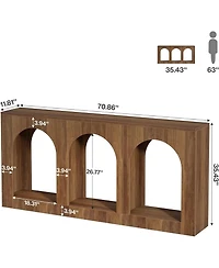 Tribesigns 70.9" White Console Table with Storage, Wood Entryway Entry 3 Arched Shelves, Behind Couch Sofa, Narrow Long