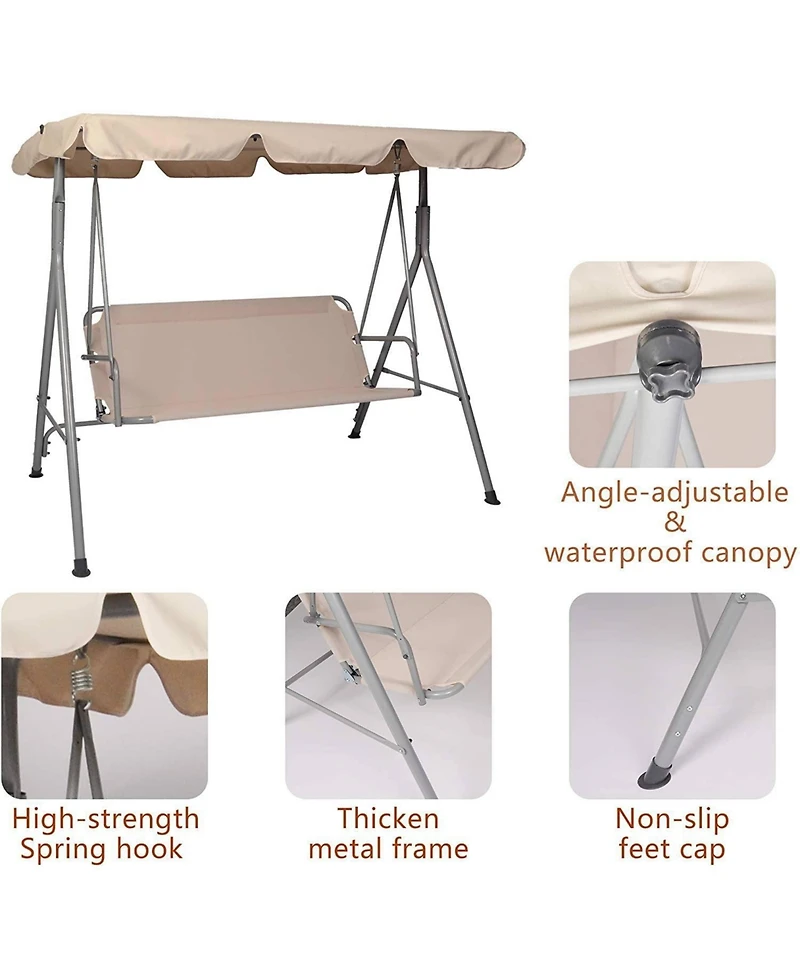 Outdoor Porch Patio Swing Chair with Stand and Waterproof Canopy All Weather Resistant Swing Bench