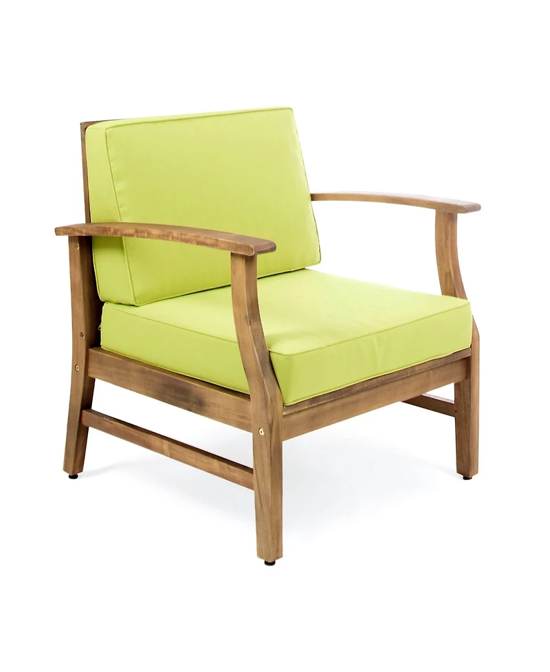 Giancarlo Teak Acacia Wood Outdoor Patio Club Chair with Green Cushions