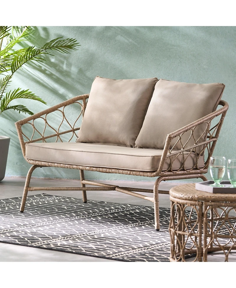 Outdoor Loveseat, 2 Seater Patio Sofa with Wicker Weave and Durable Cushions, Durable Rattan Finish