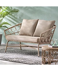 Outdoor Loveseat, 2 Seater Patio Sofa with Wicker Weave and Durable Cushions, Durable Rattan Finish