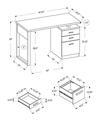24" Grey and Black Computer Desk With Three Drawers