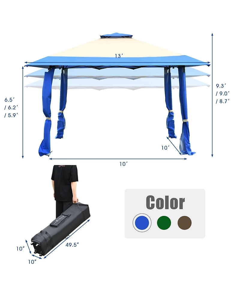 13 x Feet Pop Up Gazebo Tent with Carry Bag for Patio Garden