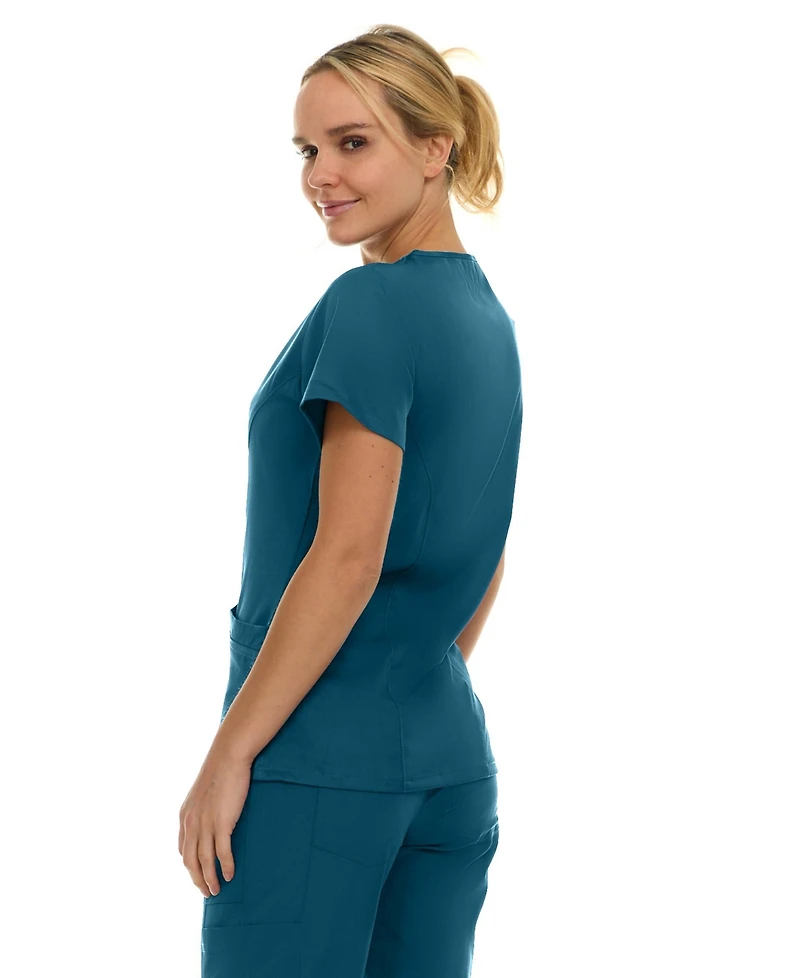 Medichic Women's Eleanor 3-Pocket Stretch V-Neck Scrub Top Shocking Pink Medium