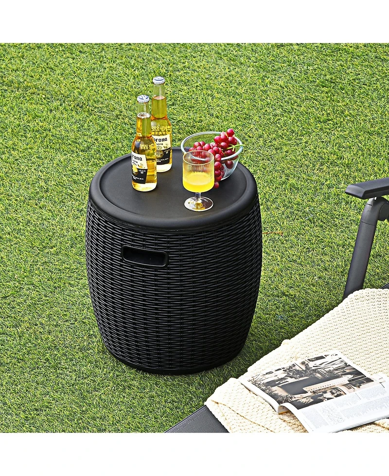 9.5 Gallon 4-in-1 Patio Rattan Cool Bar Cocktail Table Side