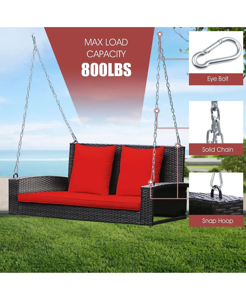 2-Person Patio Rattan Porch Swing with Cushions
