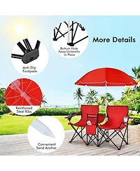Portable Folding Picnic Double Chair With Umbrella