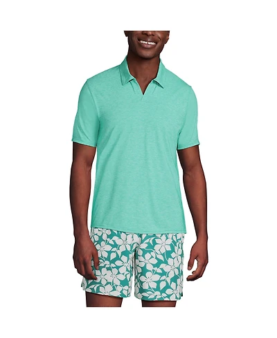 Lands' End Men's SunShade Upf 50 Short Sleeve Johnny Collar Polo Rash Guard Shirt
