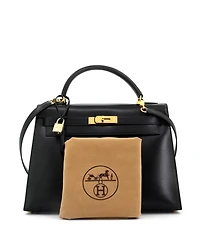 Pre-Owned Hermes Kelly Handbag Box Calf with Gold Hardware