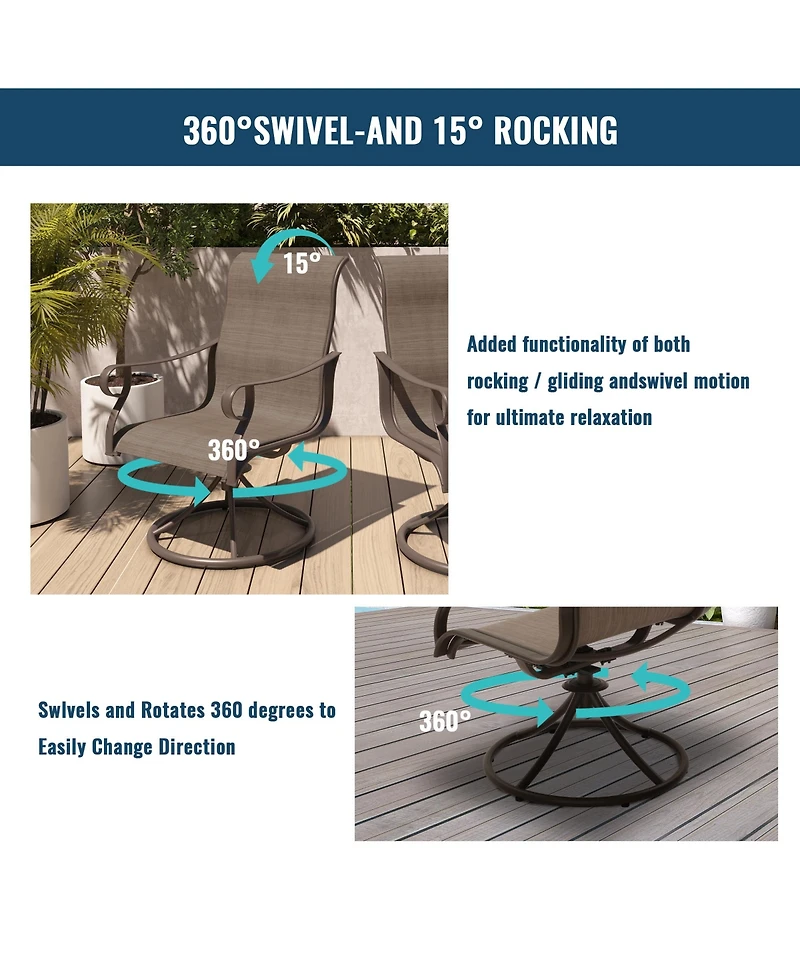 7-Piece Outdoor Dining Set with Aluminum Extendable Table 53"- 106" and Textilene Swivel Chairs