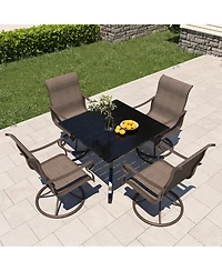 5-Piece Metal Outdoor Patio Dining Set with Square Table with 1.65 in. Umbrella Hole and Swivel Chairs