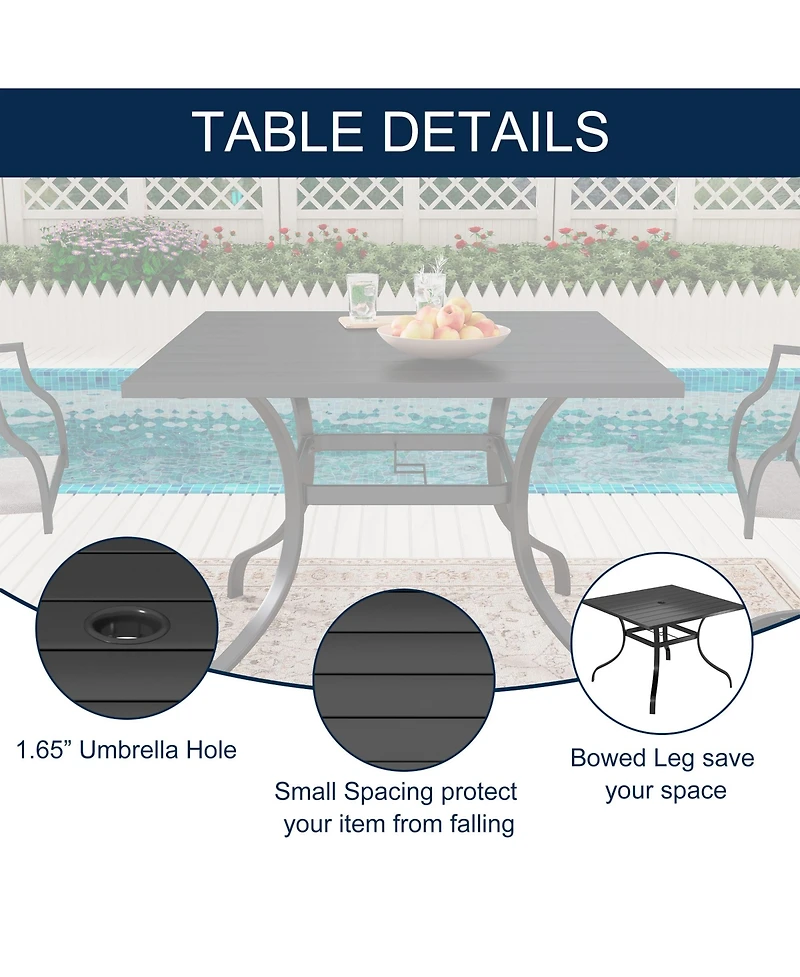 8-Piece Metal Outdoor Patio Dining Set with Square Table with 1.65 in. Umbrella Hole and Swivel Chairs