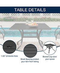 8-Piece Metal Outdoor Patio Dining Set with Square Table with 1.65 in. Umbrella Hole and Swivel Chairs