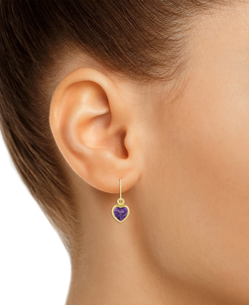 Gemstone Heart Drop Earrings 10k Yellow Gold (also White Gold)